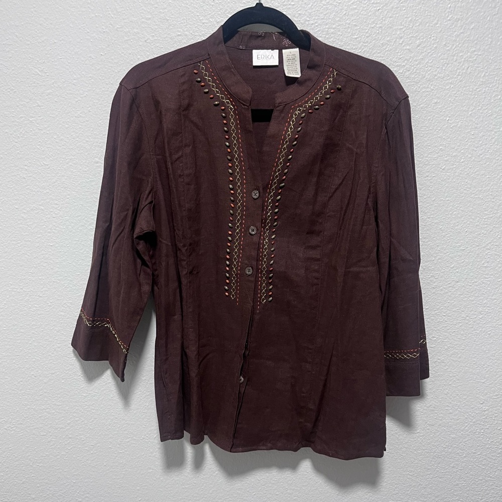 Erika Brown Beaded Tunic Size Large